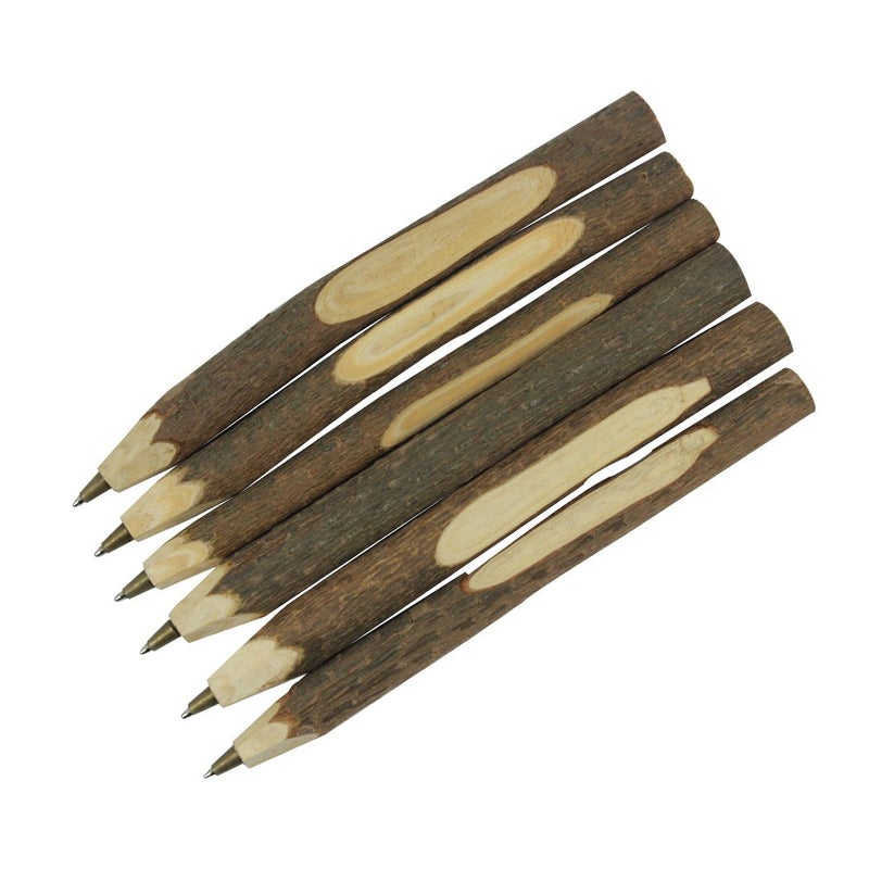 SIPLIV Handmade Wooden Ballpoint Pen Creative Original Ecological Wood Pen Long Style (about 6.7 inches, 17 cm) - 6 pcs - Image 1